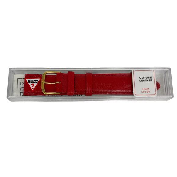 Vintage GUESS Leather Watch Band Strap Replacement Red 18MM New - Picture 1 of 12